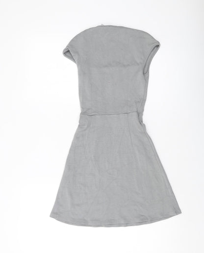 H&M Womens Grey Viscose Mini Size 2XS Square Neck Pullover