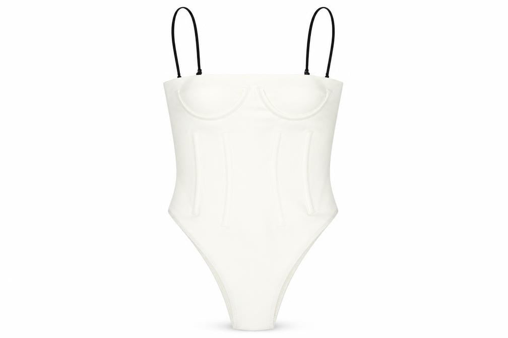 H&M Womens Ivory Polyamide Bodysuit One-Piece Size 6 Snap