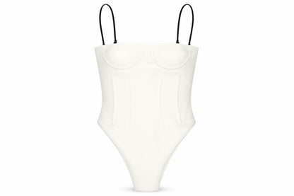 H&M Womens Ivory Polyamide Bodysuit One-Piece Size 6 Snap