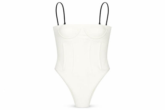 H&,M Womens Ivory Polyamide Bodysuit One-Piece Size 6 Snap