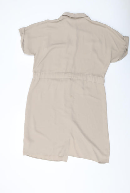 Dorothy Perkins Womens Beige Polyester Shirt Dress Size 10 Collared Button