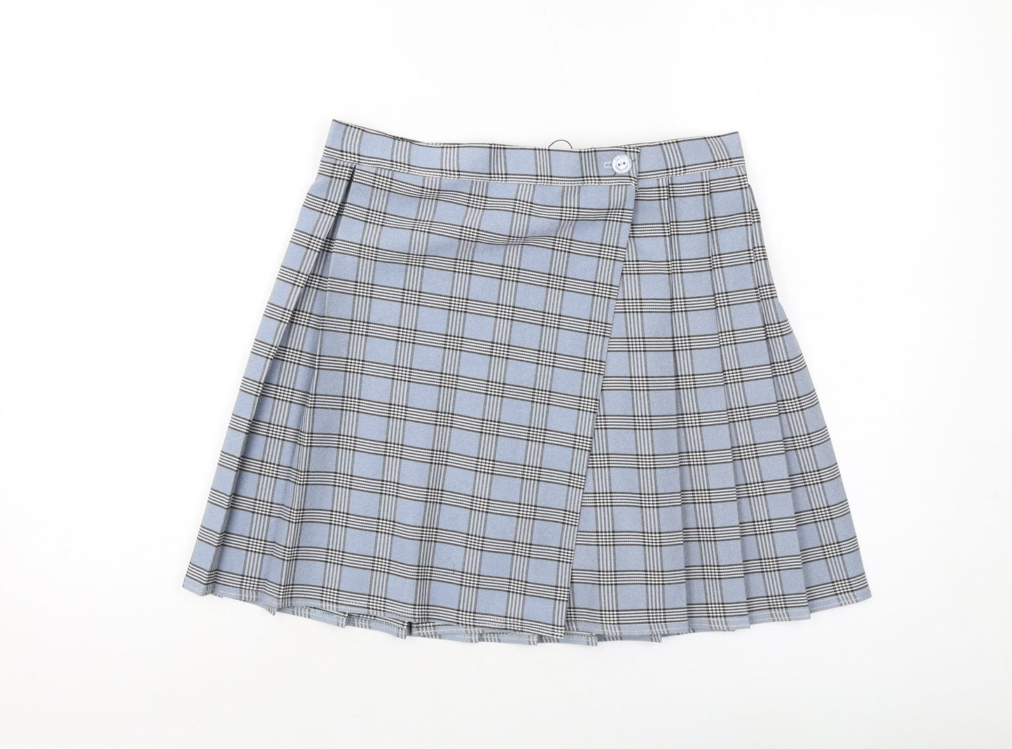 Nasty Gal Womens Blue Plaid Polyester A-Line Skirt Size 12 Button