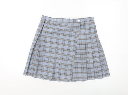 Nasty Gal Womens Blue Plaid Polyester A-Line Skirt Size 12 Button