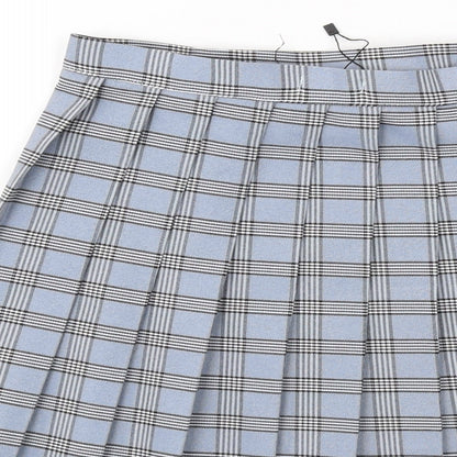 Nasty Gal Womens Blue Plaid Polyester A-Line Skirt Size 12 Button