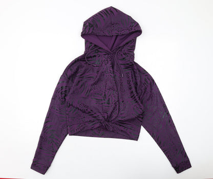11 degrees Womens Purple Animal Print Polyester Pullover Hoodie Size 8 Pullover