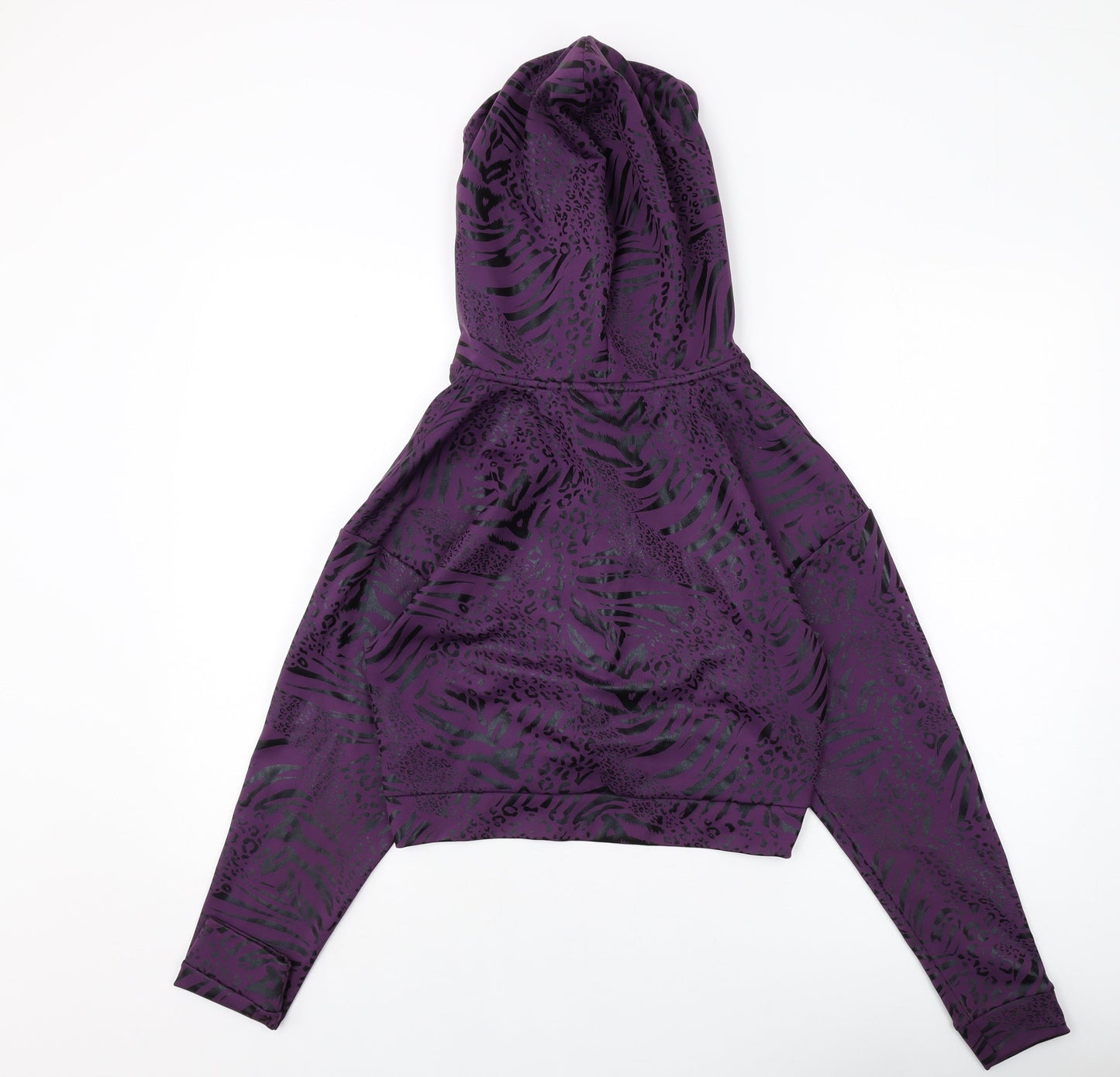 11 degrees Womens Purple Animal Print Polyester Pullover Hoodie Size 8 Pullover