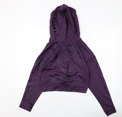 11 degrees Womens Purple Animal Print Polyester Pullover Hoodie Size 8 Pullover