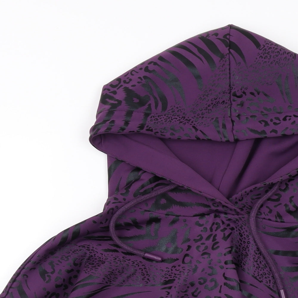 11 degrees Womens Purple Animal Print Polyester Pullover Hoodie Size 8 Pullover