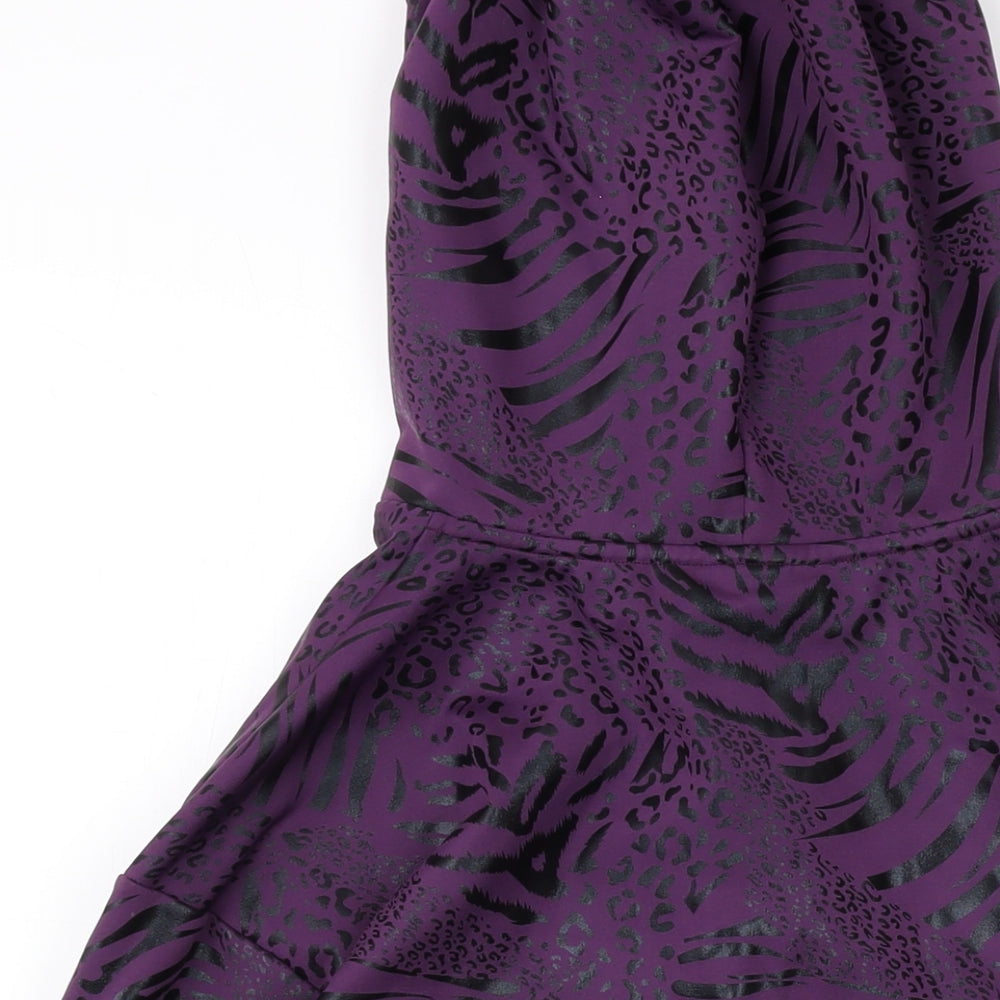 11 degrees Womens Purple Animal Print Polyester Pullover Hoodie Size 8 Pullover