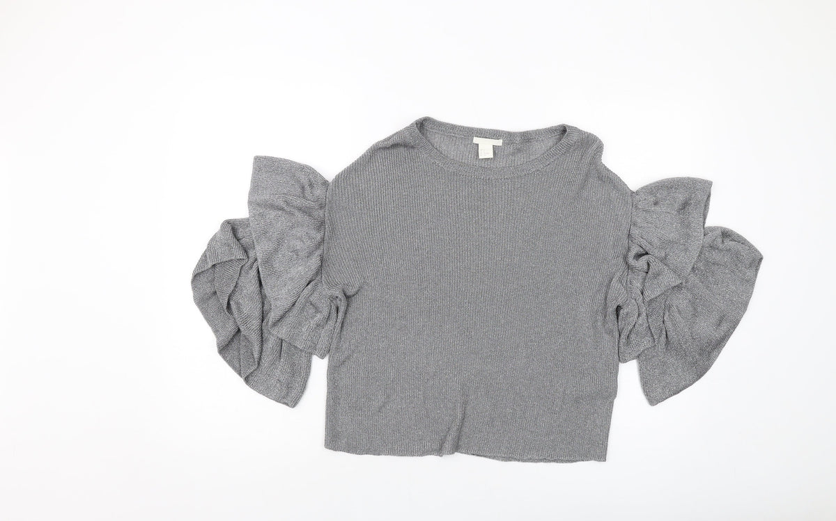 H&M Womens Silver Round Neck Viscose Pullover Jumper Size S