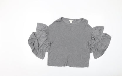 H&M Womens Silver Round Neck Viscose Pullover Jumper Size S