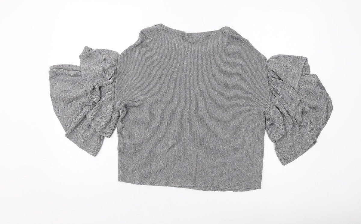 H&M Womens Silver Round Neck Viscose Pullover Jumper Size S