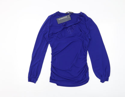 Sonsandar Womens Blue Polyester Basic Blouse Size 10 V-Neck