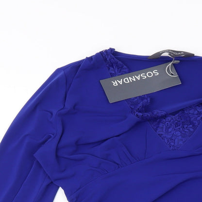 Sonsandar Womens Blue Polyester Basic Blouse Size 10 V-Neck