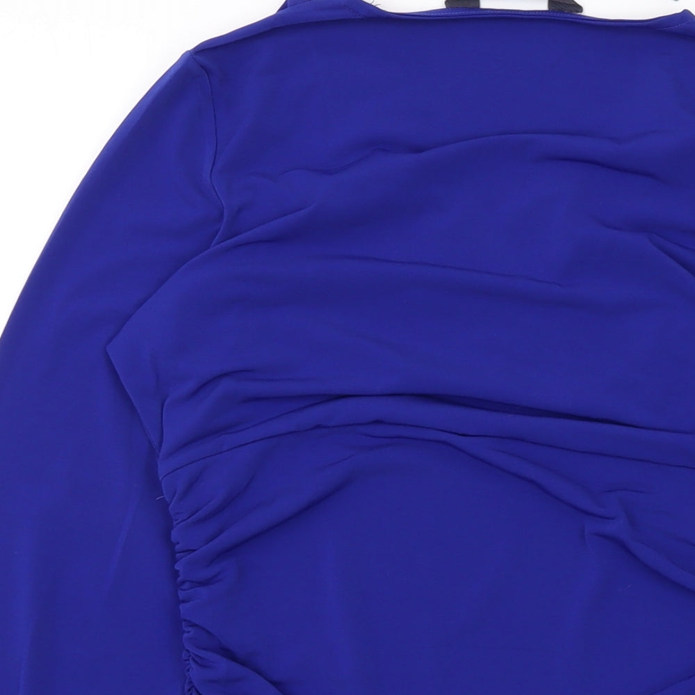 Sonsandar Womens Blue Polyester Basic Blouse Size 10 V-Neck