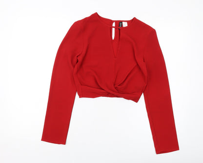 H&M Womens Red Polyester Basic Blouse Size 4 Round Neck