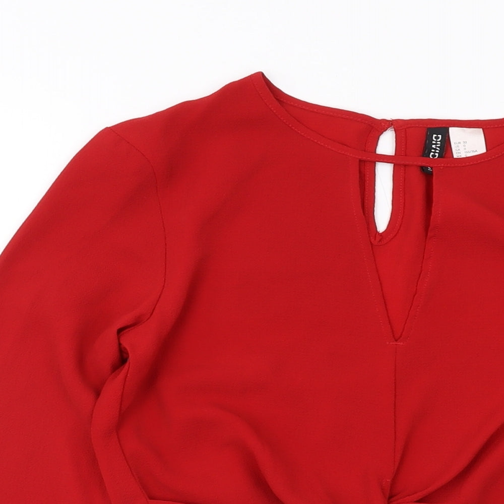 H&M Womens Red Polyester Basic Blouse Size 4 Round Neck