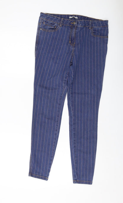 Tulchan Womens Blue Striped Cotton Skinny Jeans Size 12 L27 in Regular Button