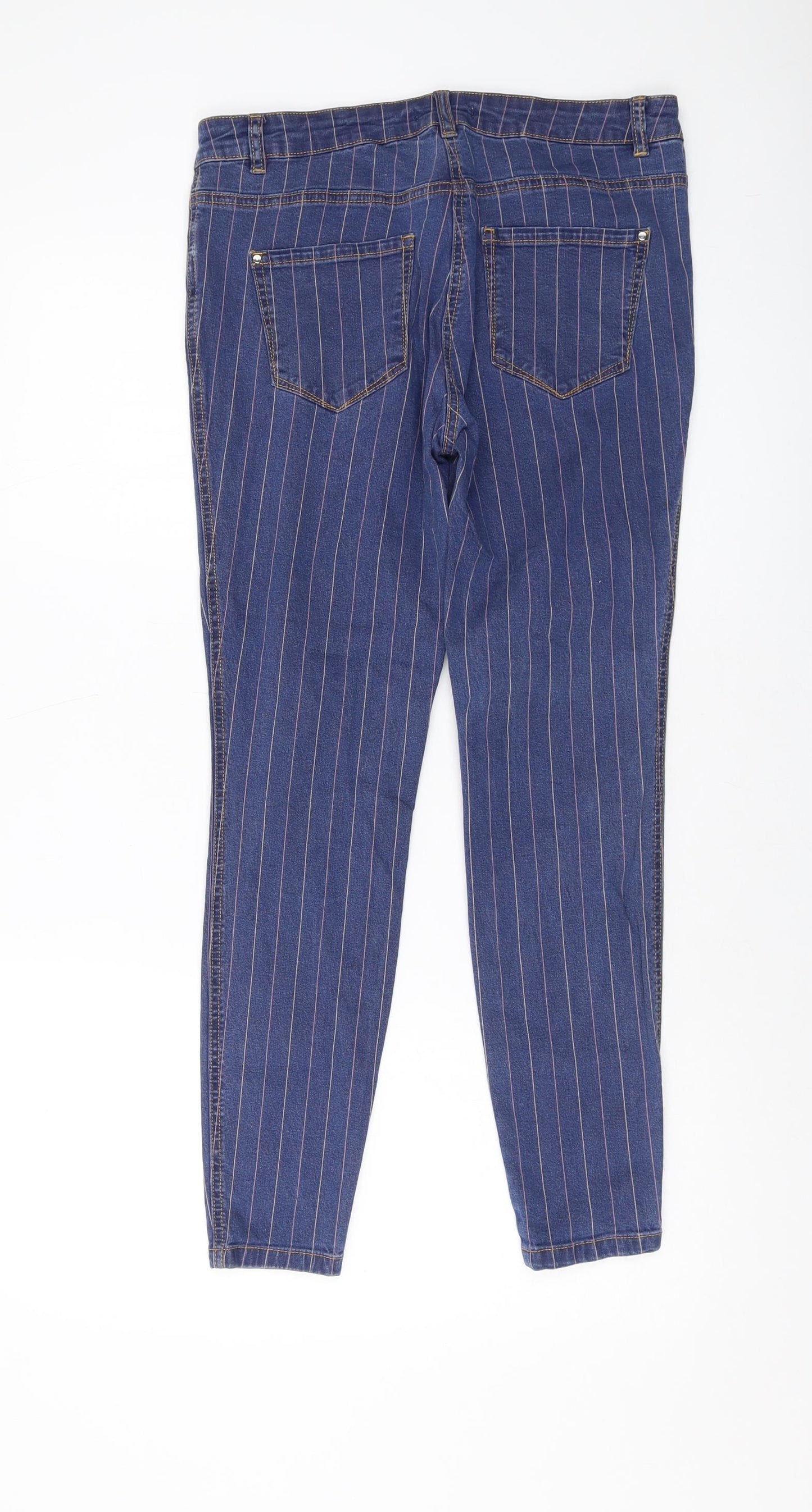 Tulchan Womens Blue Striped Cotton Skinny Jeans Size 12 L27 in Regular Button
