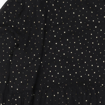 Marks and Spencer Womens Black Geometric Polyester A-Line Size 14 Collared Button