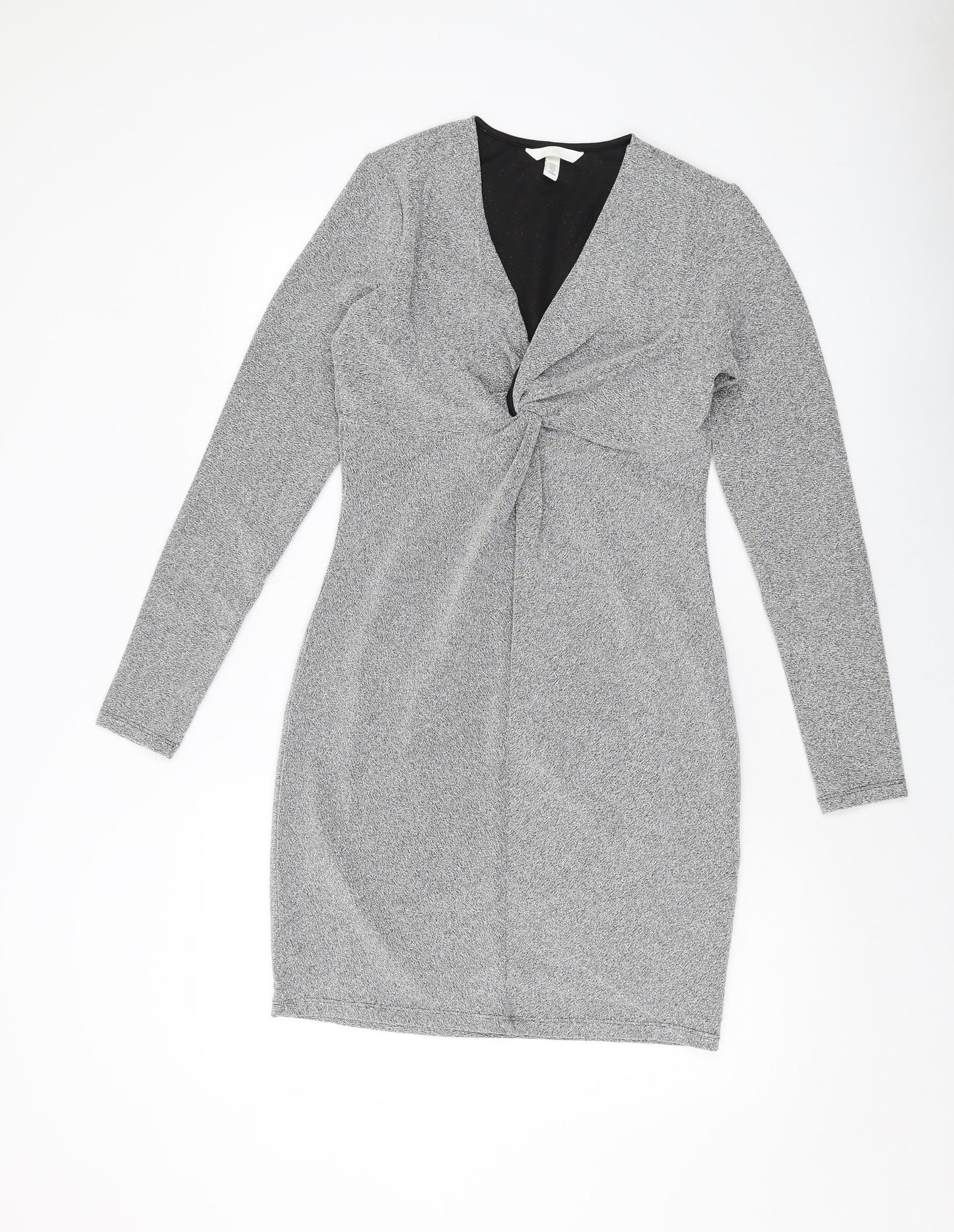H&KM Womens Silver Polyester Mini Size M V-Neck Pullover