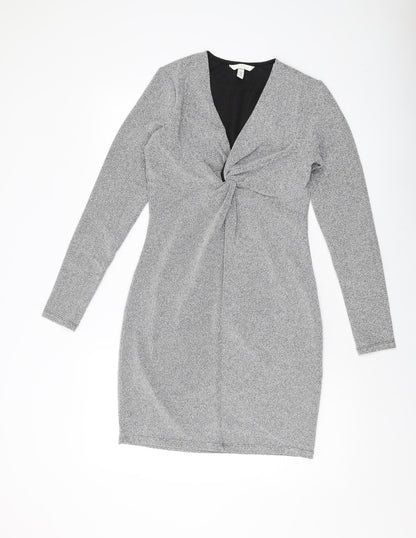 H&KM Womens Silver Polyester Mini Size M V-Neck Pullover