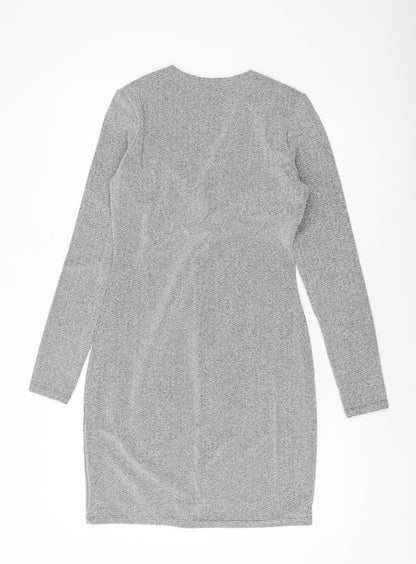 H&KM Womens Silver Polyester Mini Size M V-Neck Pullover