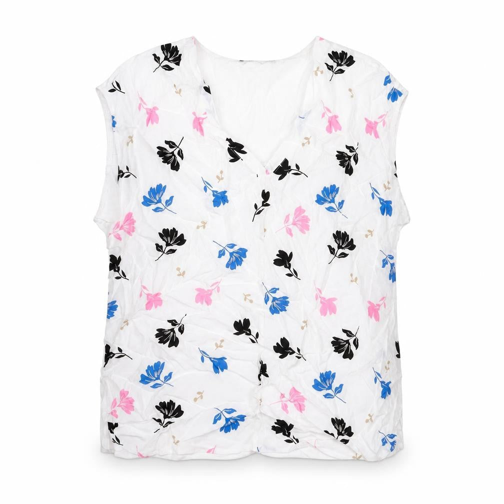 Marks & Spencer Womens White Viscose Basic Blouse Size 14 V-Neck - Floral Print