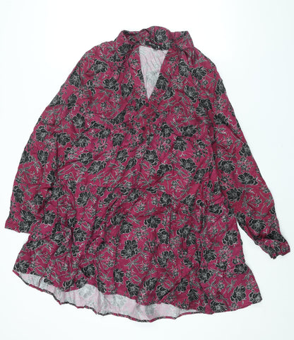 Velvet Heart Womens Purple Floral Cupro Shift Size XL Collared Button - Smocked
