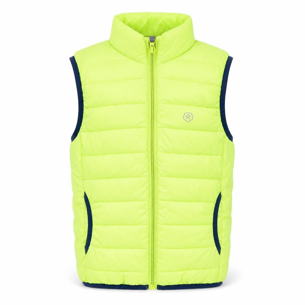 Front view of Color Kids boys’ yellow gilet jacket, size 8, years zip - neon