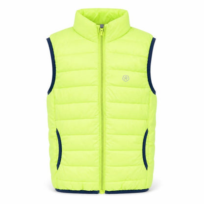 Front view of Color Kids boys’ yellow gilet jacket, size 8, years zip - neon