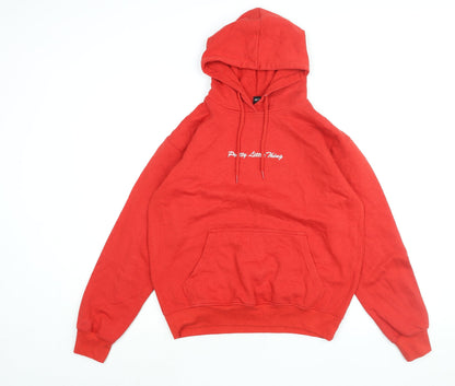 PRETTYLITTLETHING Womens Red Cotton Pullover Hoodie Size S Pullover - Embroidered Logo