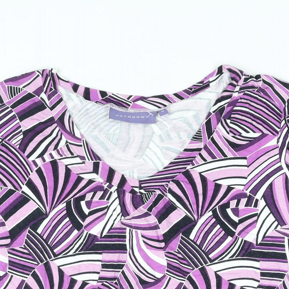 Autonomy Womens Orange Geometric Viscose Basic Blouse Size 18 V-Neck