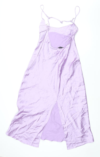 Zara Womens Purple Polyester Slip Dress Size L Scoop Neck Zip