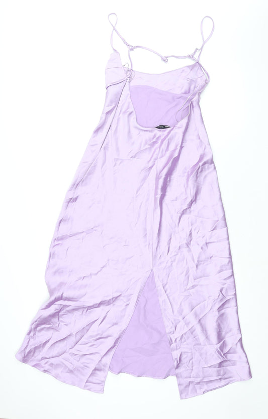 Zara Womens Purple Polyester Slip Dress Size L Scoop Neck Zip
