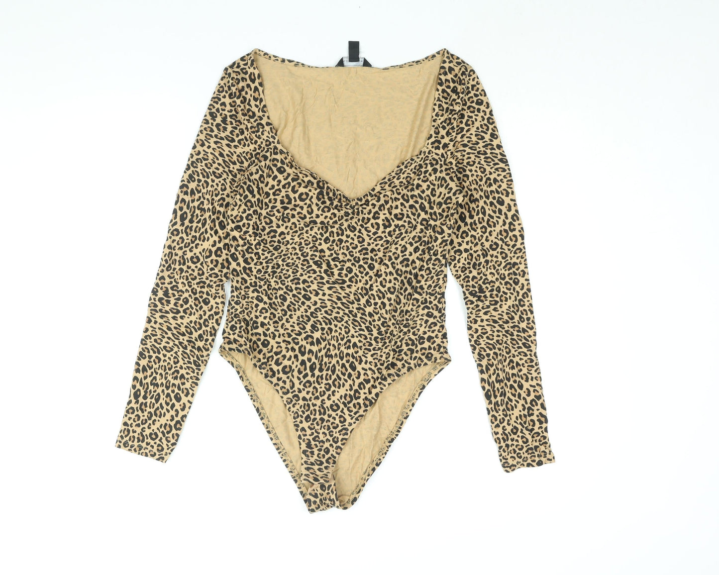 New Look Womens Brown Animal Print Polyester Bodysuit One-Piece Size 14 Snap - Leopard Print
