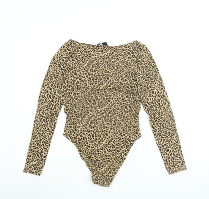 New Look Womens Brown Animal Print Polyester Bodysuit One-Piece Size 14 Snap - Leopard Print