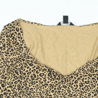New Look Womens Brown Animal Print Polyester Bodysuit One-Piece Size 14 Snap - Leopard Print