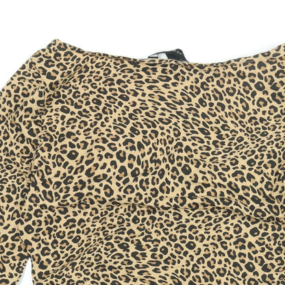 New Look Womens Brown Animal Print Polyester Bodysuit One-Piece Size 14 Snap - Leopard Print