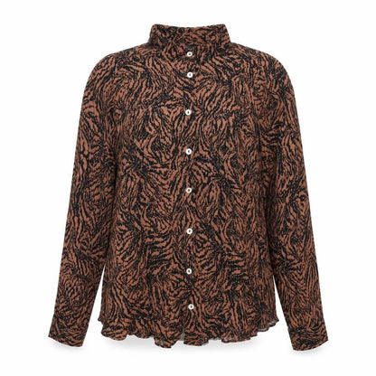 Marks & Spencer Womens Brown Geometric Viscose Basic Button-Up Size 18 Collared