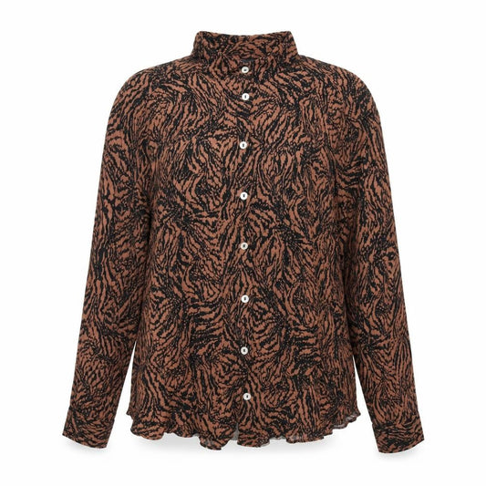Marks & Spencer Womens Brown Geometric Viscose Basic Button-Up Size 18 Collared