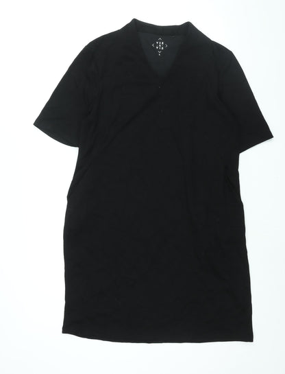 Viz-A-Viz Womens Black Polyester Sheath Size L V-Neck Pullover
