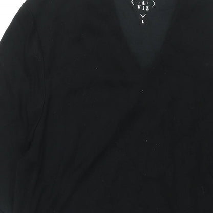 Viz-A-Viz Womens Black Polyester Sheath Size L V-Neck Pullover