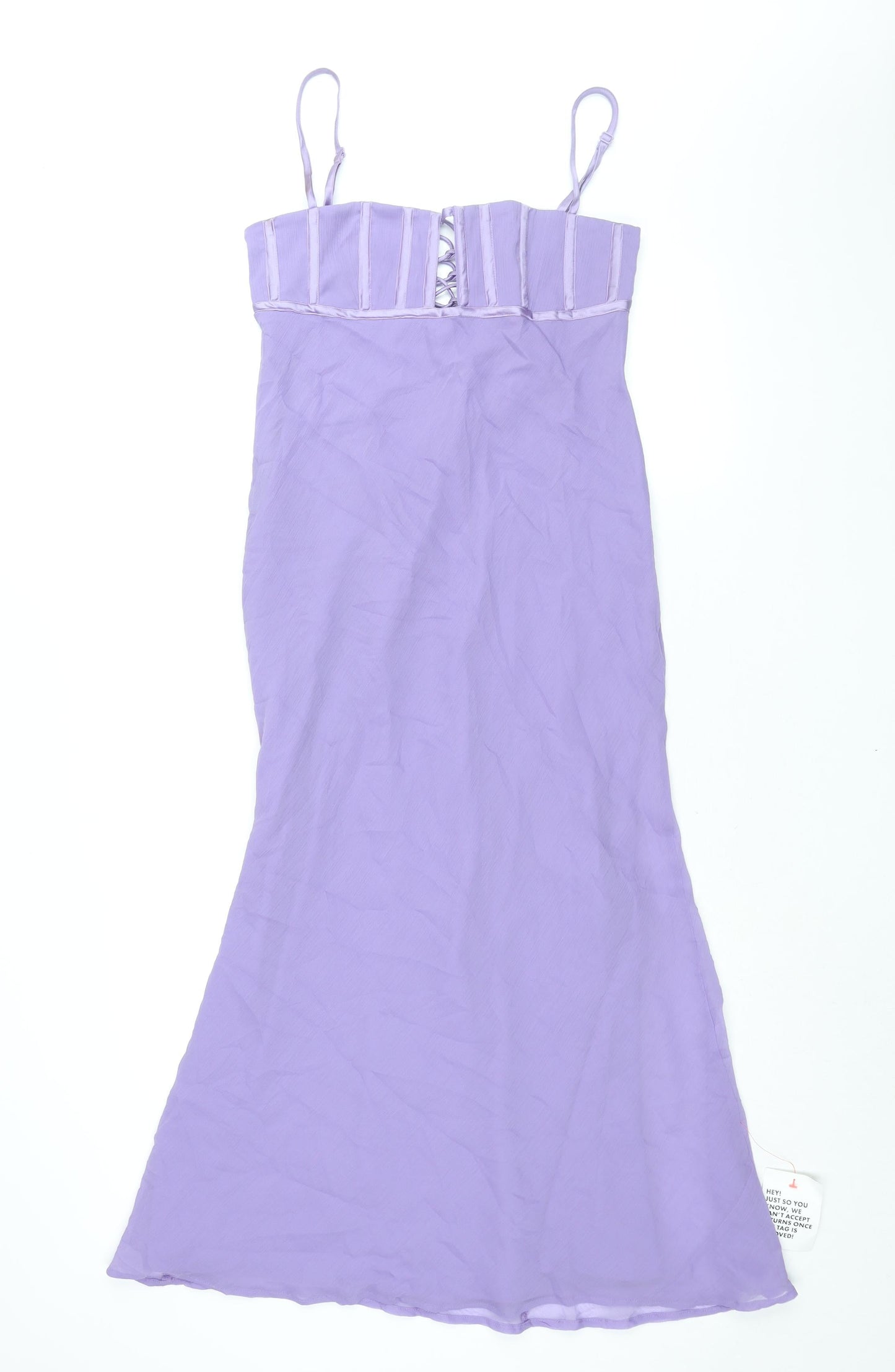 ASOS Womens Purple Polyester Slip Dress Size 12 Square Neck Zip - Lace Up Back