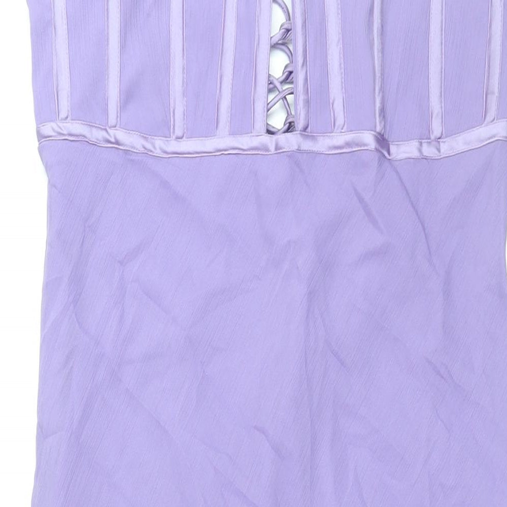 ASOS Womens Purple Polyester Slip Dress Size 12 Square Neck Zip - Lace Up Back