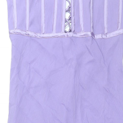 ASOS Womens Purple Polyester Slip Dress Size 12 Square Neck Zip - Lace Up Back
