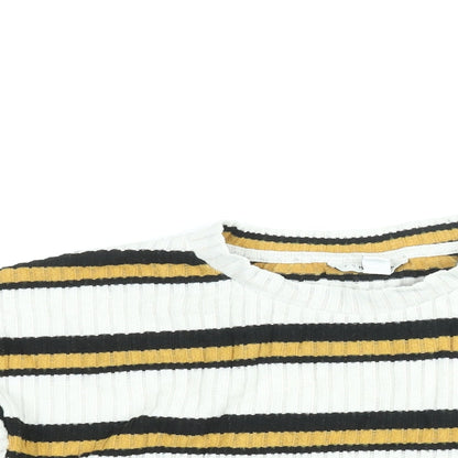 Topshop Womens White Striped Polyester Basic Blouse Size 10 Round Neck