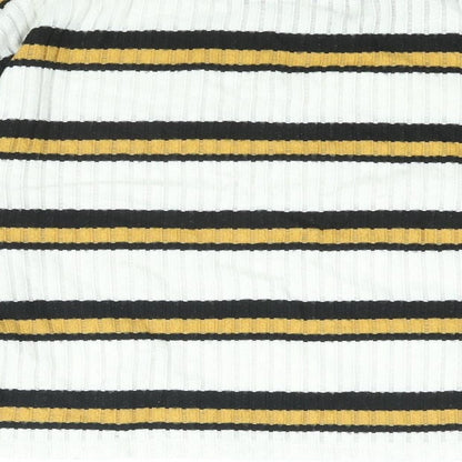 Topshop Womens White Striped Polyester Basic Blouse Size 10 Round Neck
