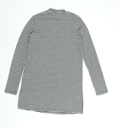 Miss Selfridge Womens Black Check Polyester Tunic Blouse Size 6 Mock Neck - Side Slits