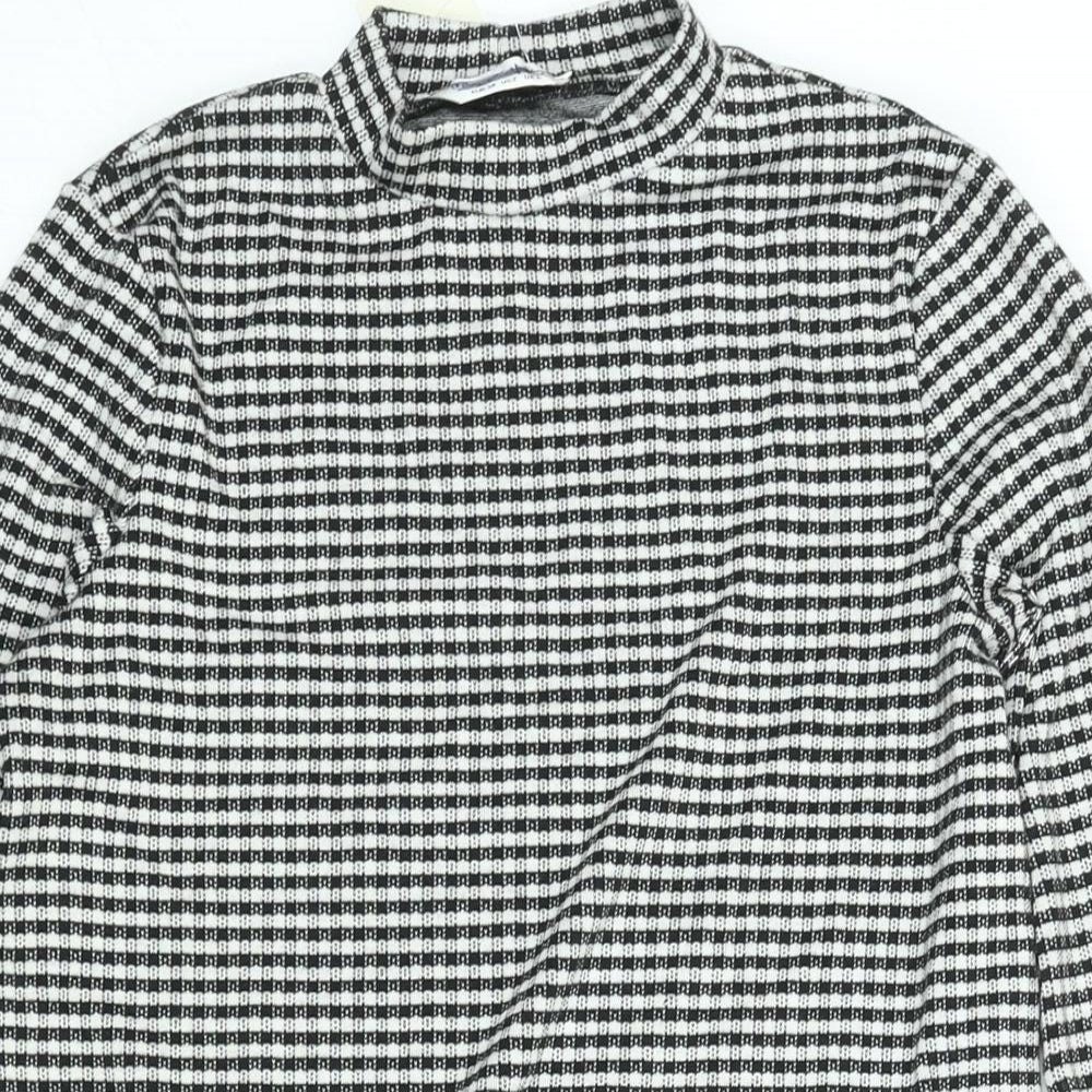 Miss Selfridge Womens Black Check Polyester Tunic Blouse Size 6 Mock Neck - Side Slits